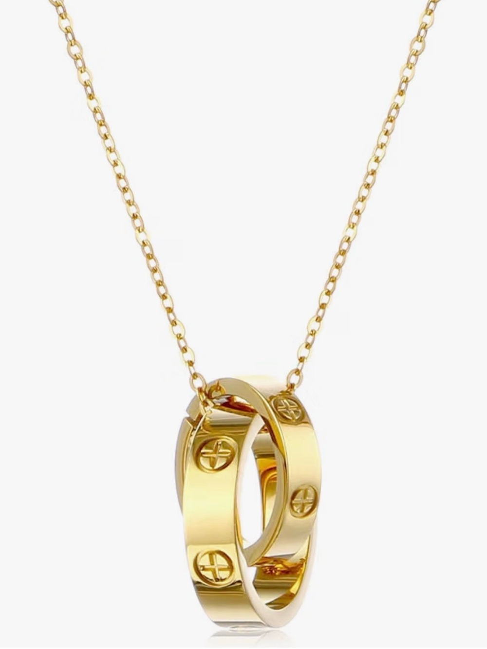 Gold Plated Double Ring Pendant Necklace - Women's Jewelry